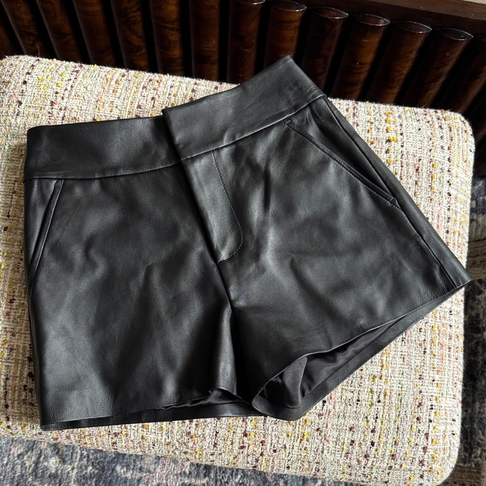 Alice + Olivia High Waist Black Leather Shorts